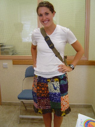 Lizzy models an African skirt